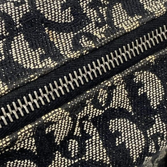 Auth DIOR/ChristianDior Trotteur - Dark Navy Cream Jacquard Leather Handbag - Picture 14 of 16